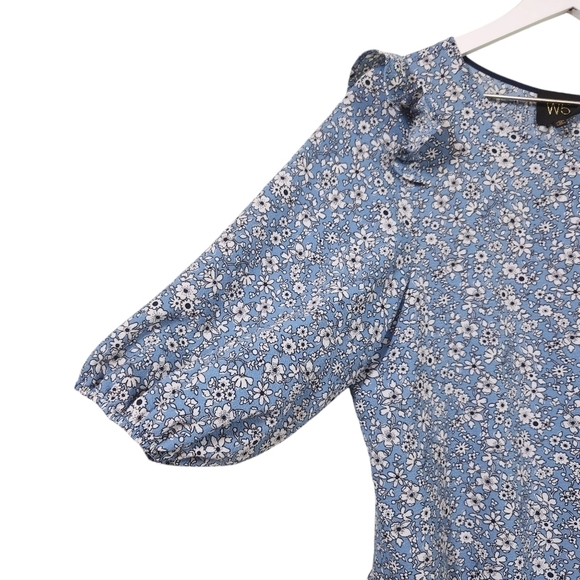 W5 Anthropologie Top sz XL Blue Ruffled Balloon Sleeve Cottagecore - Picture 3 of 4